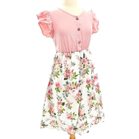 PatPat Adult Small Dress Pink Mosaic Flutter Sleeve Rose PInk Floral Mommy & Me - Picture 12 of 13